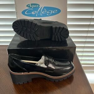 Black Platform Loafers with Rugged Sole